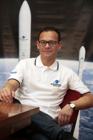  KOUROU, FRENCH GUIANA - NOVEMBER 26:The CEO of Arianespace Stephane Isra?l at the Guyane European Spaceport.With the 250 launch of Ariane launcher family, this year 2020 Arianespace celebrates its 40th anniversary, on November 26, 2019 in Kourou, French Guiana. Since 1980 the company Arianespace conducting a combined total of 318 launches with 688 spacecraft passengers for more than 100 customers, performed by 250 Ariane launchers and new Vega, Soyuz. Ariane launcher family 1,2,3,4,5 versions in service from European Spaceport in French Guiana since 24/12/1979. The future will be ensured with the upcoming Ariane 6.(Photo by Patrick Aventurier/Getty Images)
