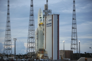  KOUROU, FRENCH GUIANA - NOVEMBER 26:The launch of Ariane 5 VA250 at the Guyane European Spaceport.With the 250 launch of Ariane launcher family, this year 2020 Arianespace celebrates its 40th anniversary, on November 26, 2019 in Kourou, French Guiana. Since 1980 the company Arianespace conducting a combined total of 318 launches with 688 spacecraft passengers for more than 100 customers, performed by 250 Ariane launchers and new Vega, Soyuz. Ariane launcher family 1,2,3,4,5 versions in service from European Spaceport in French Guiana since 24/12/1979. The future will be ensured with the upcoming Ariane 6.(Photo by Patrick Aventurier/Getty Images)
