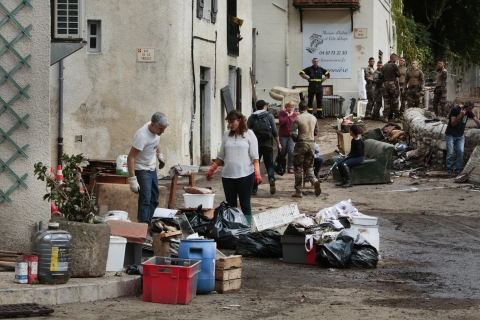  Valleraugue, France.22/09/2020.Today the French Army and Civil Security come to help the people of Valleraugue affected all day Saturday by violent thunderstorms and rainfall, causing flash floods and flooding.One person is missing end one dead in the Gard during this century old flood. (Photo by  Patrick Aventurier/Abacapress )