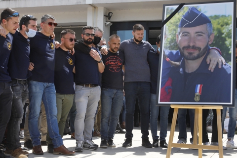  More 1000 Police and people paying tribute to Eric Masson at Avignon Central Police Station, a French police officer who was shot dead ( on May 5) during an anti-narcotics operation in the city of Avignon, South of France on May 9, 2021. Photo by Patrick Aventurier/Abacapress