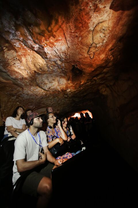  MARSEILLE, FRANCE - MAY 21:The first visit for 1000 people in Cosquer cave in Marseille before the official opening the 4 june on May 21, 2022 in Marseille, France. As the replica cave opens its doors to visitors, a team of archaeologists and divers are racing to save the ancient underwater cave paintings from climate change and marine pollution in south-east France. (Photo by Patrick Aventurier/Getty Images)