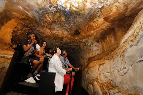  MARSEILLE, FRANCE - MAY 21:The first visit for 1000 people in Cosquer cave in Marseille before the official opening the 4 june on May 21, 2022 in Marseille, France. As the replica cave opens its doors to visitors, a team of archaeologists and divers are racing to save the ancient underwater cave paintings from climate change and marine pollution in south-east France. (Photo by Patrick Aventurier/Getty Images)
