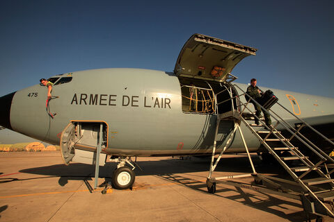  ISTRES, FRANCE - APRIL 09:  French air force  pilotes leave the C.135 plane in Istres,French Air Force Base 125 after the mission over Libya.French air operation "Harmattan", the non-fly zone in the critical region on Benghazi  continue in accordance with the United Nations.on April 9, 2011 in Istres, France.  (Photo by Patrick Aventurier/Getty Images)