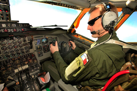 ISTRES, FRANCE - APRIL 09:  French air force pilote in airbone  C.135 refuelling tanker aicraft during the mission over Libya.French air operation "Harmattan", the non-fly zone in the critical region on Benghazi  continue in accordance with the United Nations.on April 9, 2011 in Istres, France.  (Photo by Patrick Aventurier/Getty Images)
